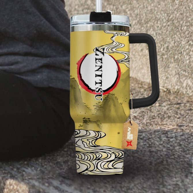 Zenitsu Agatsuma Kimestu No Yaiba Anime Custom Stanley Quencher 40Oz Stainless Steel Tumbler With Handle - Image 3