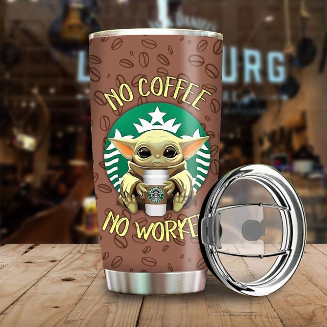 Baby Alien Coffee Tumbler - No Coffee No Workee Mug - Stainless Steel Insulated Cup