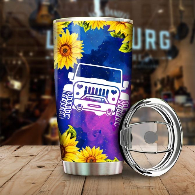 Vibrant Jeep Hair Tumbler With Sunflower Design – Durable Travel Mug For Adventure Lovers - Image 2