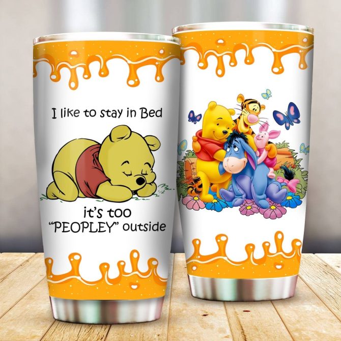 Cozy Winnie The Pooh Tumbler - Double-Wall Insulated Cup For Home & Travel - Cute Bedtime Quote & Friends Design