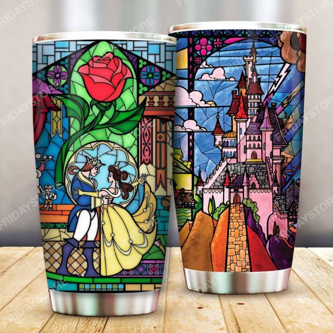 Stained Glass Tumbler With Lid - Elegant Rose & Dance Design - Perfect Gift For Disney Lovers - Image 2