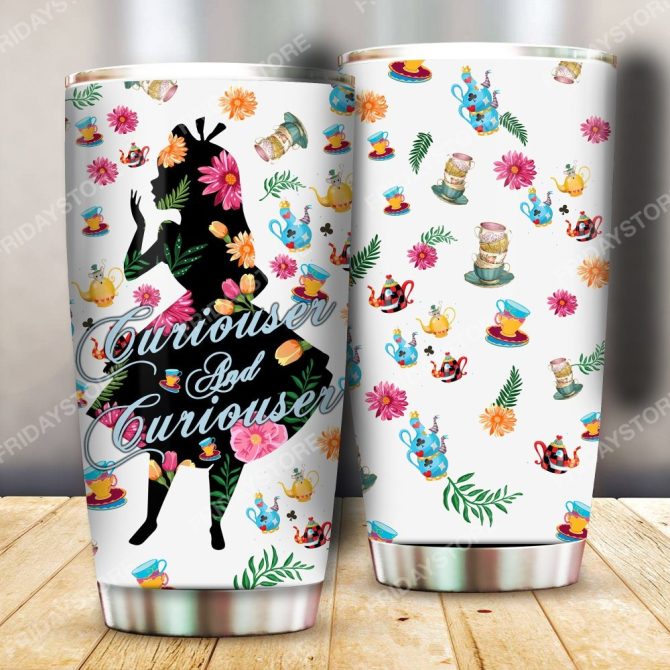 Whimsical Floral Tumbler - Curiouser & Curiouser Design, Insulated Travel Mug, 20Oz - Image 2