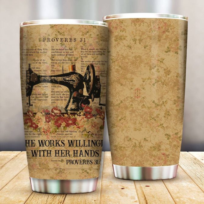 Vintage Sewing Machine Tumbler With Proverbs 31 Design - Inspirational Gift For Crafters - Image 2