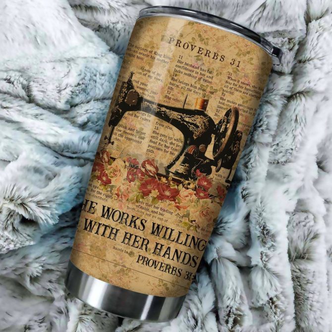 Vintage Sewing Machine Tumbler With Proverbs 31 Design - Inspirational Gift For Crafters - Image 3