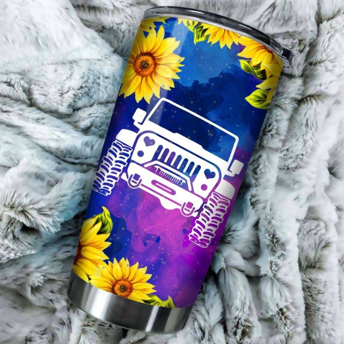 Vibrant Jeep Hair Tumbler With Sunflower Design – Durable Travel Mug For Adventure Lovers - Image 3