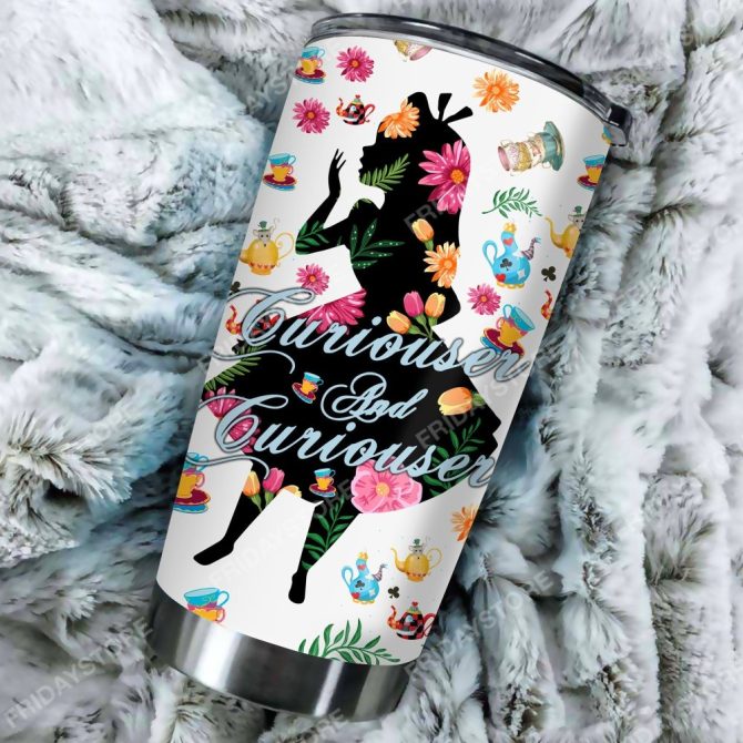 Whimsical Floral Tumbler - Curiouser & Curiouser Design, Insulated Travel Mug, 20Oz - Image 3