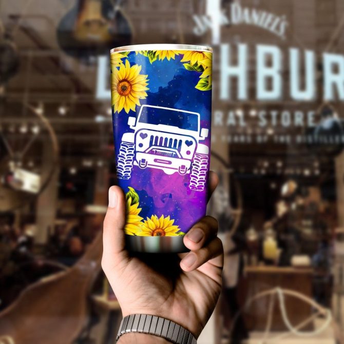 Vibrant Jeep Hair Tumbler With Sunflower Design – Durable Travel Mug For Adventure Lovers - Image 4