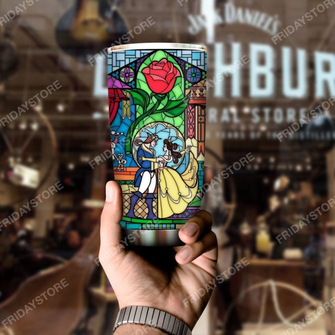 Stained Glass Tumbler With Lid - Elegant Rose & Dance Design - Perfect Gift For Disney Lovers - Image 4