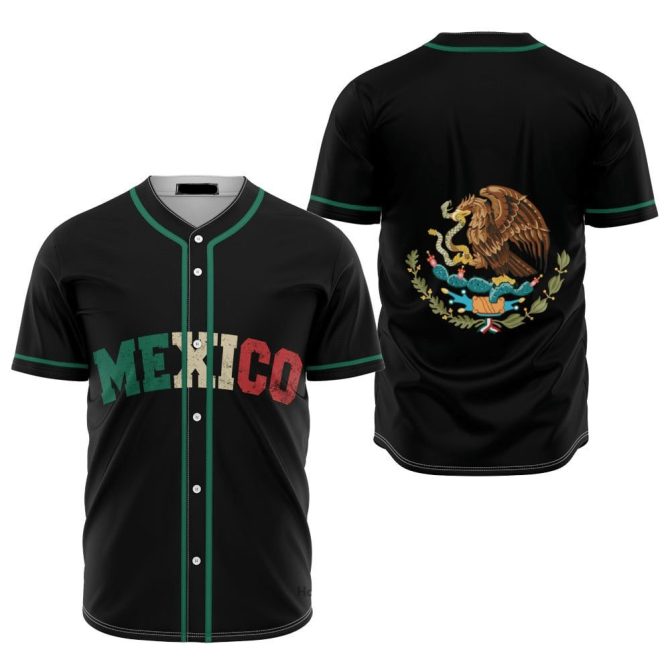 Men'S Mexico Baseball Jersey - Black With Eagle Emblem - Patriotic Sportswear
