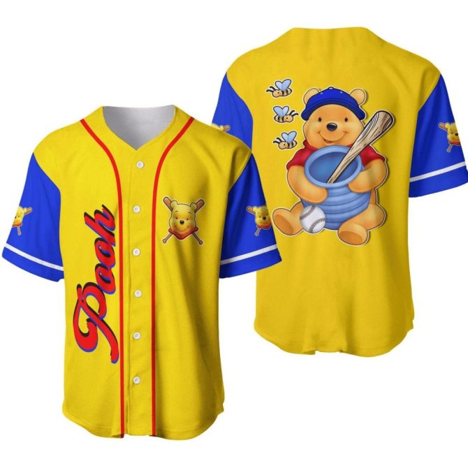Vibrant Pooh Baseball Jersey For Kids - Fun Cartoon Sportswear Tee