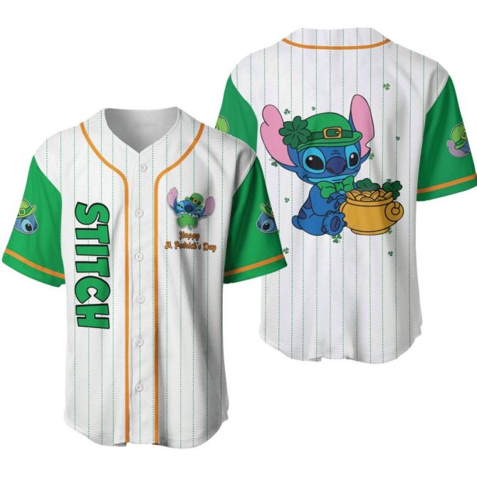 Stitch St. Patrick'S Day Baseball Jersey – Cute & Festive Green Design