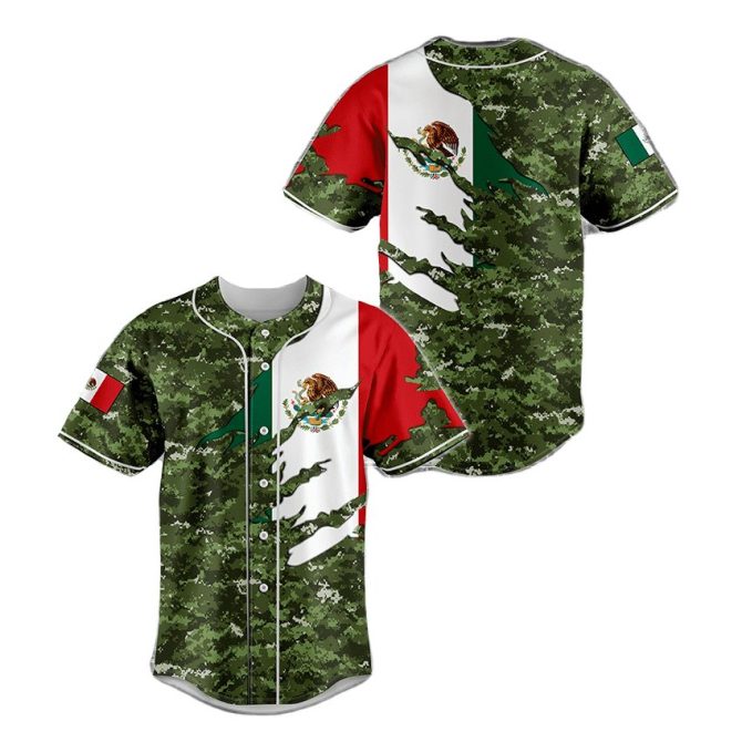 Mexican Flag Camo Baseball Jersey – Patriotic & Stylish Sportswear