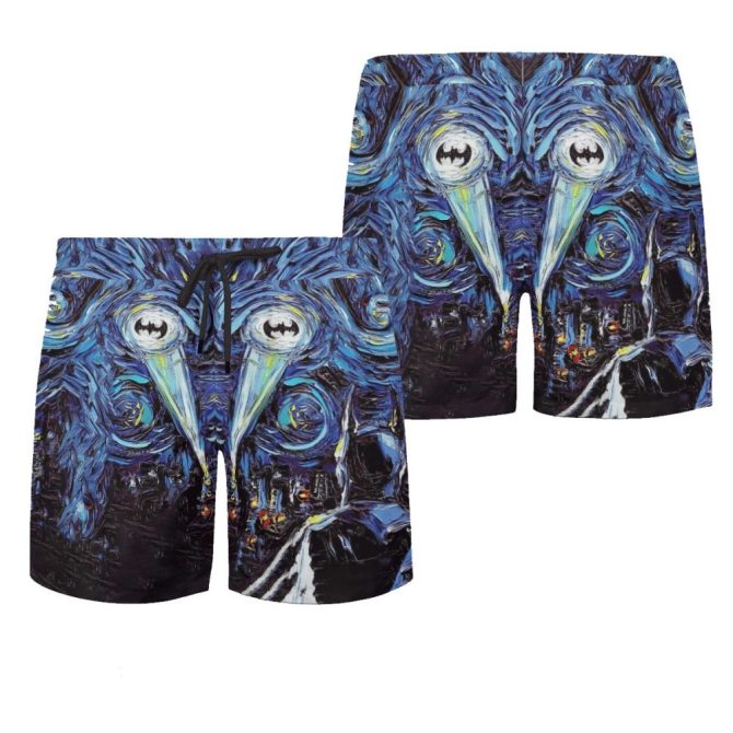Starry Night Batman Swim Shorts - Unique Art Print Beachwear For Men