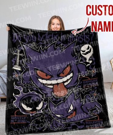 Custom Name Ghostly Pokémon Fleece Blanket - Cozy, Personalized Gift For Fans