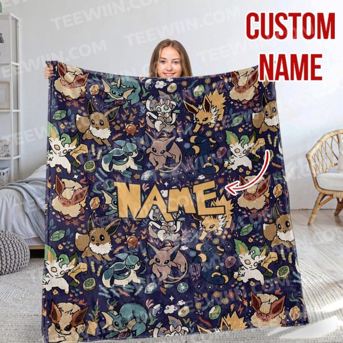 Custom Name Pokémon Blanket - Cozy, Personalized Gift For Fans, Eevee Evolutions Design