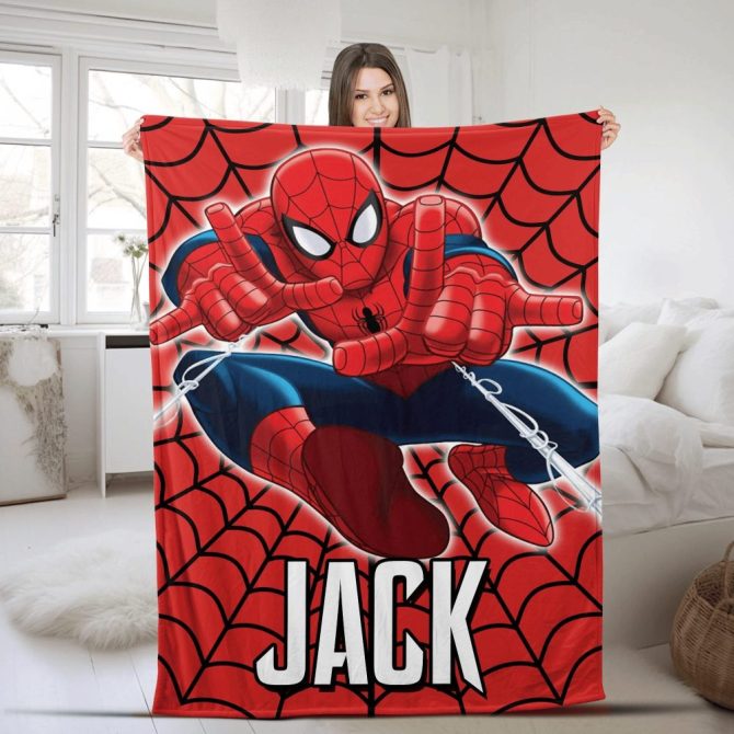 Cozy Personalized Spider Hero Fleece Blanket - Custom Name Gift For Kids