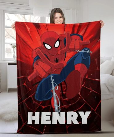 Personalized Superhero Throw Blanket – Cozy Spiderman Design With Custom Name