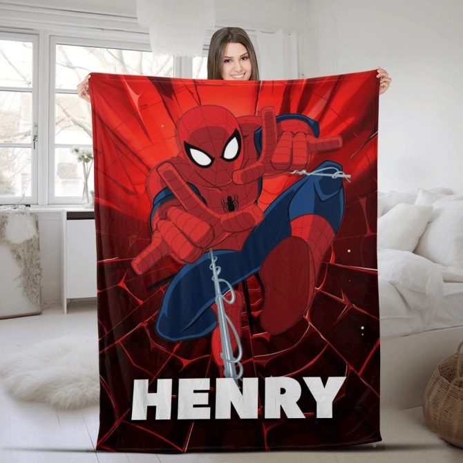 Personalized Superhero Throw Blanket – Cozy Spiderman Design With Custom Name