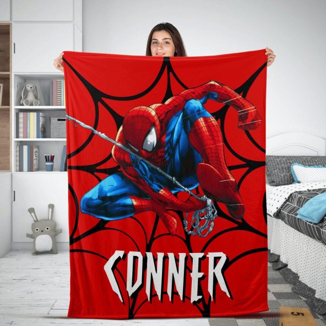 Cozy Spider Hero Fleece Blanket - Personalized Superhero Bedding For Kids