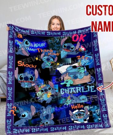 Custom Stitch Blanket – Personalized Name Fleece Throw, Cozy Cartoon Gift For Kids & Fans