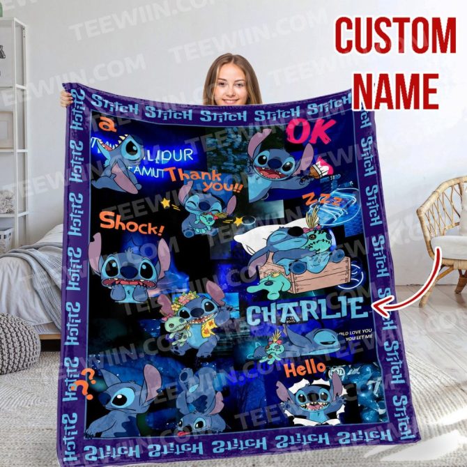 Custom Stitch Blanket – Personalized Name Fleece Throw, Cozy Cartoon Gift For Kids & Fans