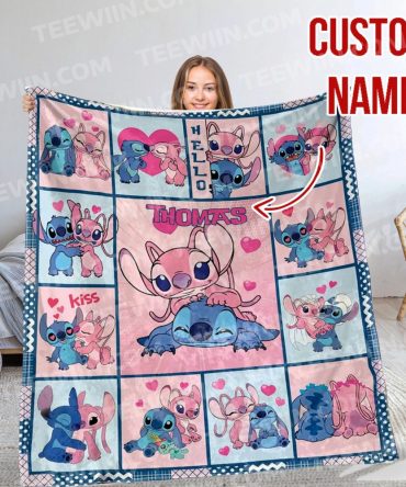 Custom Name Stitch & Angel Blanket - Personalized Kids Gift, Soft & Cozy