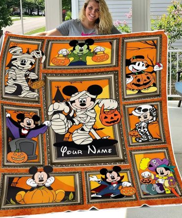Personalized Halloween Cartoon Blanket - Custom Name, Cozy Fall Decor