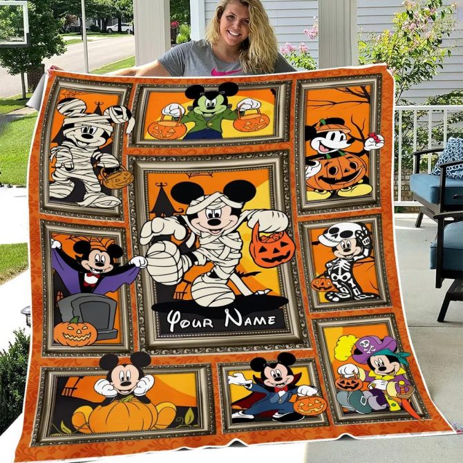 Personalized Halloween Cartoon Blanket - Custom Name, Cozy Fall Decor