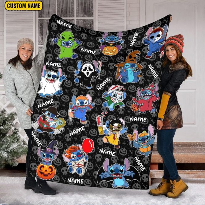 Custom Halloween Cartoon Blanket - Personalized Cozy Gift With Cute Characters