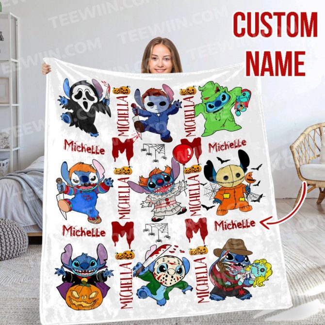 Custom Name Halloween-Themed Blanket For Kids - Spooky & Fun Characters