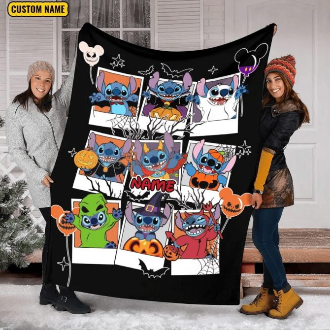 Custom Halloween Blanket - Personalized Name, Cute Cartoon Design, Cozy Gift For Kids & Adults