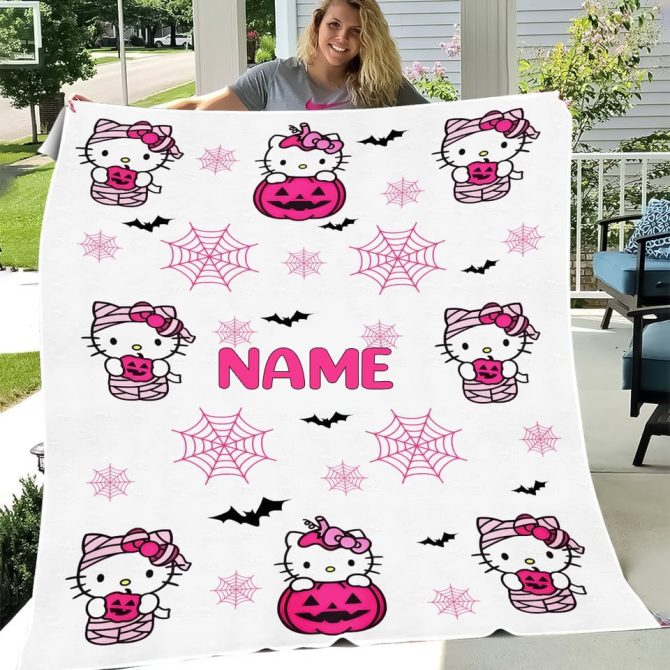 Custom Halloween Blanket With Cute Cat Design - Personalized Cozy Gift