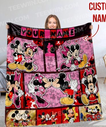 Custom Name Mickey & Minnie Mouse Blanket - Personalized Gift For Kids & Disney Fans