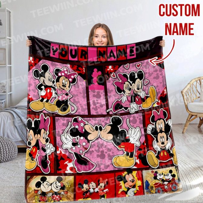 Custom Name Mickey & Minnie Mouse Blanket - Personalized Gift For Kids & Disney Fans