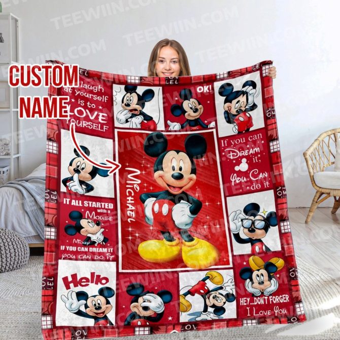 Custom Name Disney Mickey Mouse Fleece Blanket - Personalized Gift For Kids & Adults