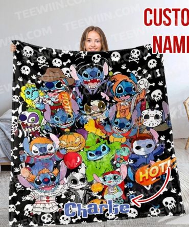 Custom Name Halloween Blanket - Cute Cartoon Characters Cozy Throw For Kids & Adults