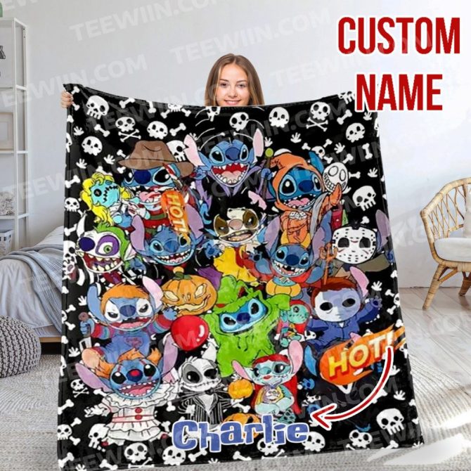 Custom Name Halloween Blanket - Cute Cartoon Characters Cozy Throw For Kids & Adults