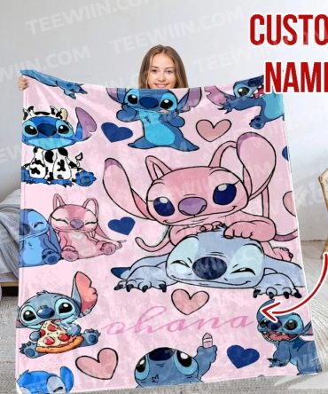 Custom Name Stitch & Angel Blanket – Cozy, Personalized, Perfect Gift!