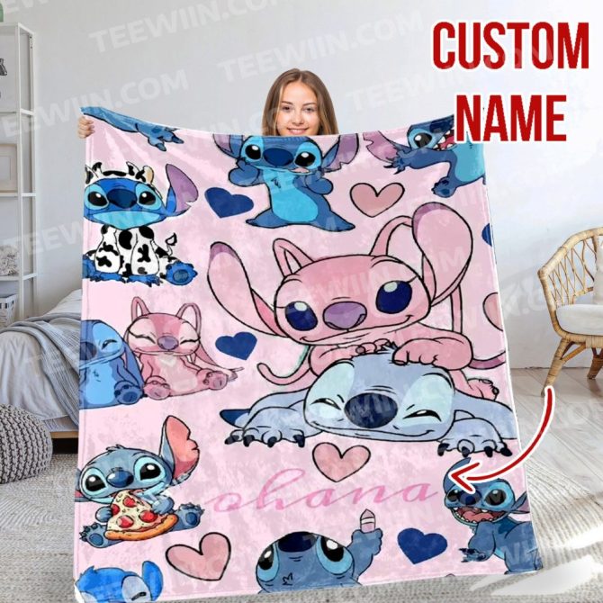 Custom Name Stitch & Angel Blanket – Cozy, Personalized, Perfect Gift!