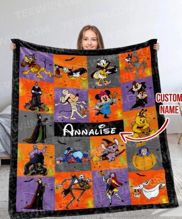 Custom Halloween Cartoon Blanket - Personalized Name Gift For Kids & Fans