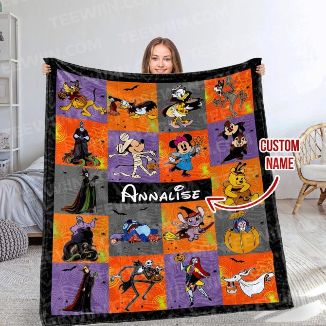 Custom Halloween Cartoon Blanket - Personalized Name Gift For Kids & Fans