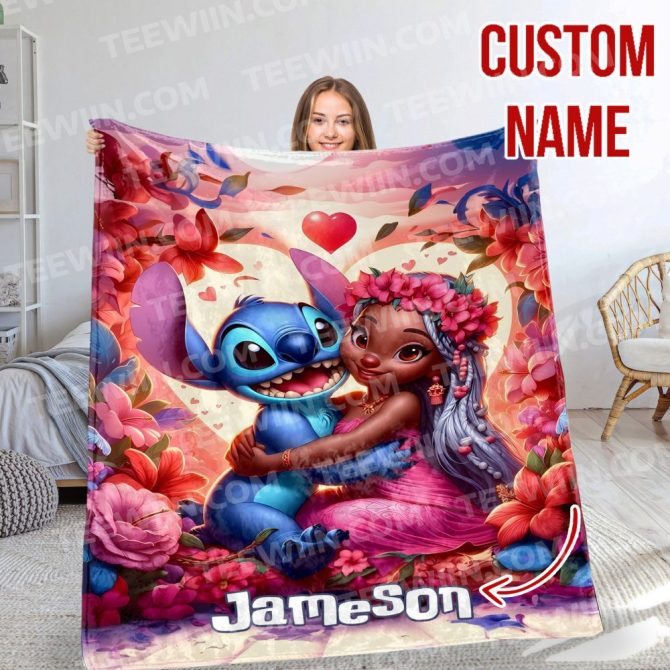 Custom Name Personalized Floral Cartoon Blanket – Cozy Gift For Kids & Fans