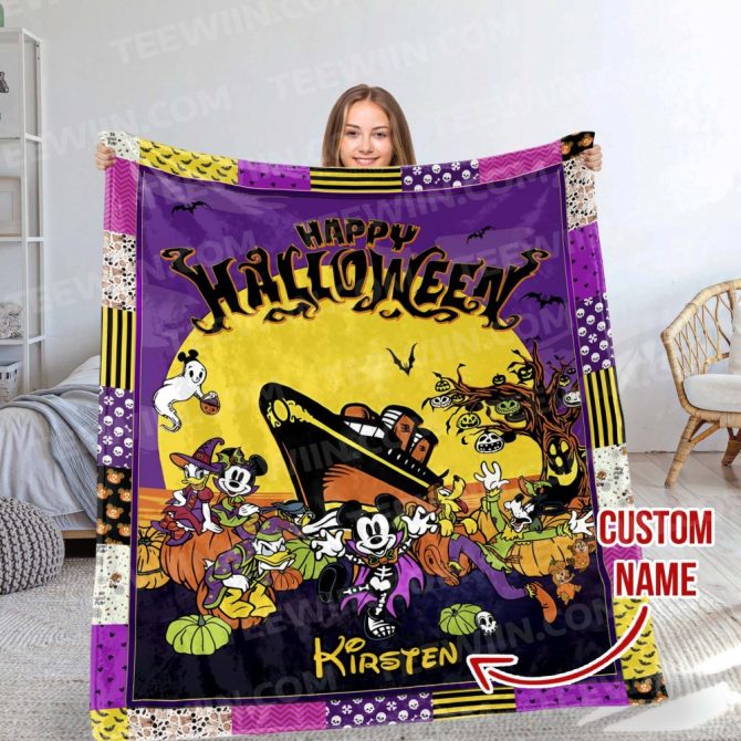 Custom Name Halloween Blanket – Spooky Mickey & Friends Design – Perfect Gift!