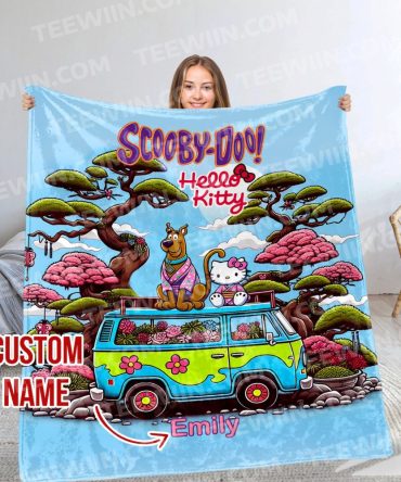 Custom Scooby-Doo & Hello Kitty Blanket – Personalized Name Gift, Cozy & Fun!
