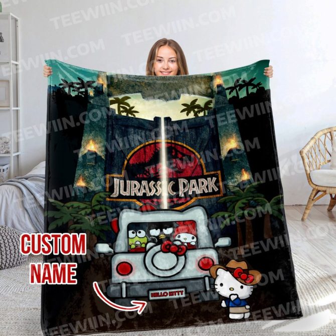 Custom Name Jurassic Park Blanket With Cute Cartoon Design - Perfect Gift For Fans!