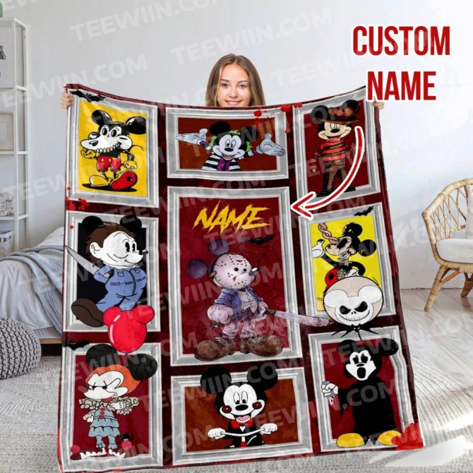 Custom Name Halloween Cartoon Character Blanket – Personalized Cozy Gift For Kids & Adults