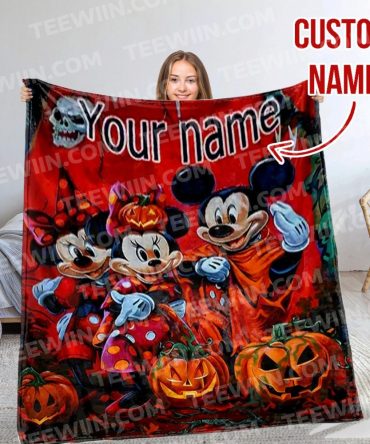 Custom Name Halloween Blanket - Cozy Mickey & Minnie Pumpkin Design - Perfect Gift!