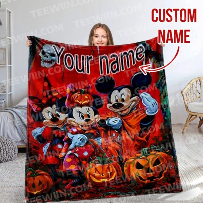 Custom Name Halloween Blanket - Cozy Mickey & Minnie Pumpkin Design - Perfect Gift!