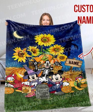 Custom Halloween Blanket With Sunflowers & Characters - Personalized Gift