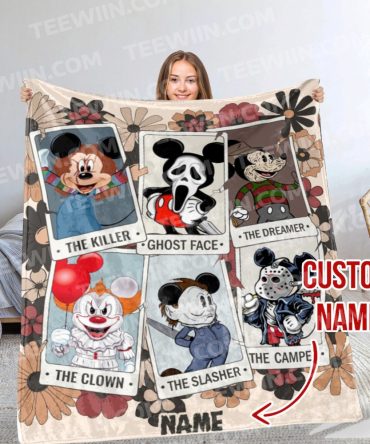 Custom Horror Cartoon Blanket - Personalized Name Gift - Cozy & Unique Design